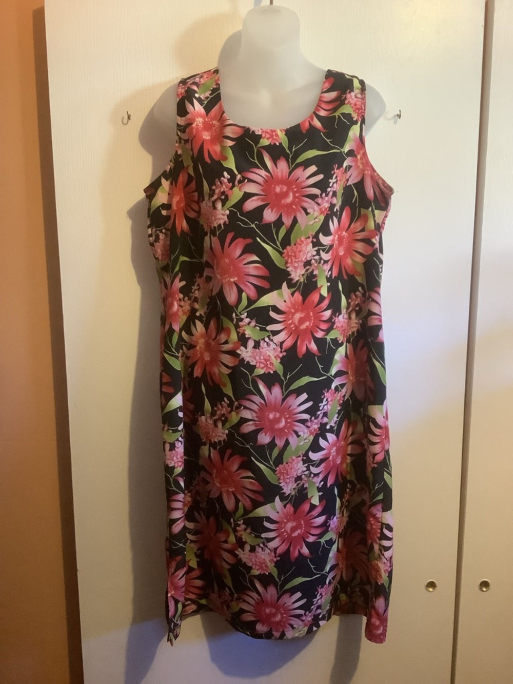 Black Midi Dress with Pink Floral Print
